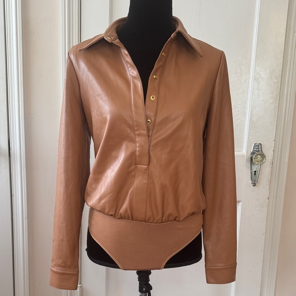 Guess by Marciano Tan Faux Leather Bodysuit Size S